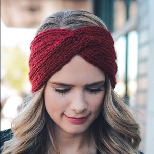 Red knit twist knot beanie headband